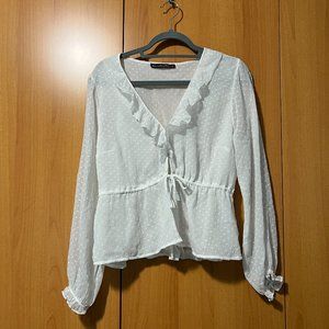 White swiss dot delicate long sleeve blouse